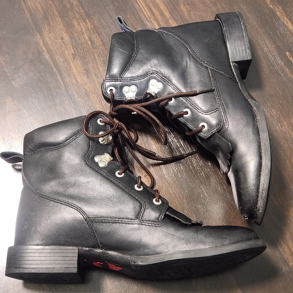 Justin Women's Western Black Leather Kiltie George Strait Boots 8.5 B L606 - Picture 5 of 10